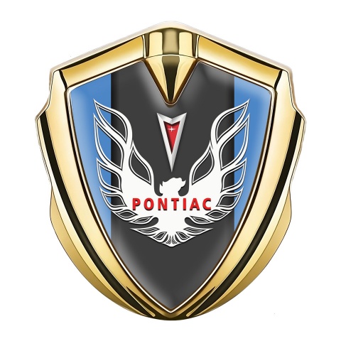 Pontiac Emblem Abzeichen Goldtonfarbe Himmelblau Basis mit Weiss Rot logo