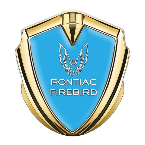 Pontiac Firebird Emblem Abzeichen Goldtonfarbe Blau Fundament mit Weiss Logo