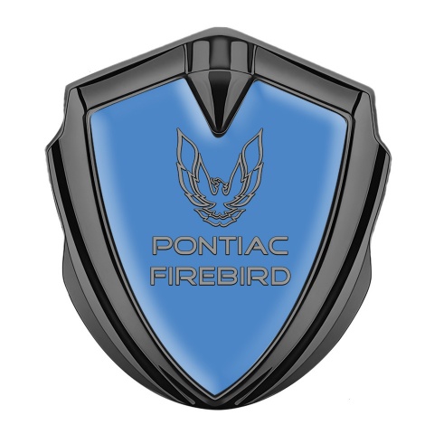 Pontiac Firebird Selbstklebendes Metallaufkleber Emblem Graphit Tonfarbe Blau Basis mit Grau Logo