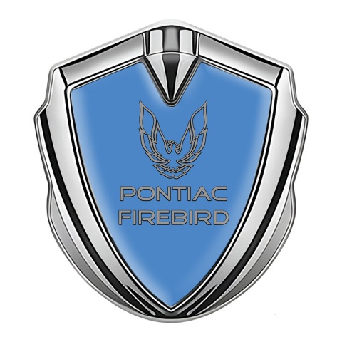 Pontiac Firebird Selbstklebendes Metallaufkleber Emblem Silbertonfarbe Blau Basis mit Grau Logo