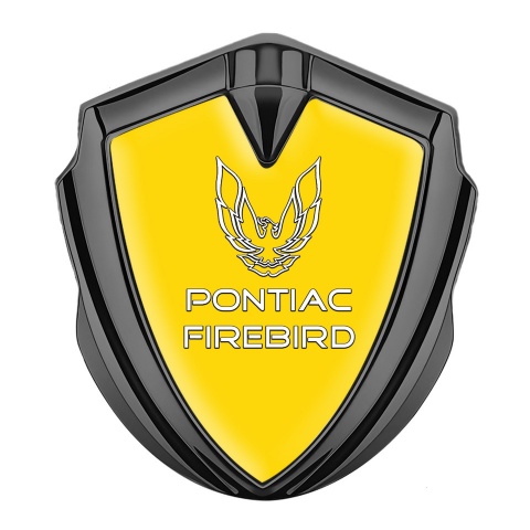 Pontiac Firebird Emblem Logo Schriftzug Aufkleber Graphit Tonfarbe Gelb Fundament mit Weiss Logo