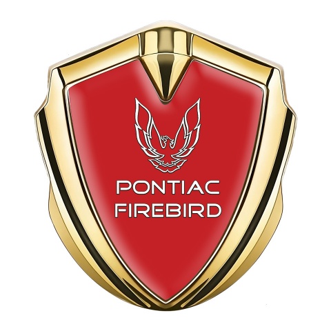 Pontiac Firebird Seitenflugel Emblem Aufkleber Goldtonfarbe Rote Fundament mit weiss Logo