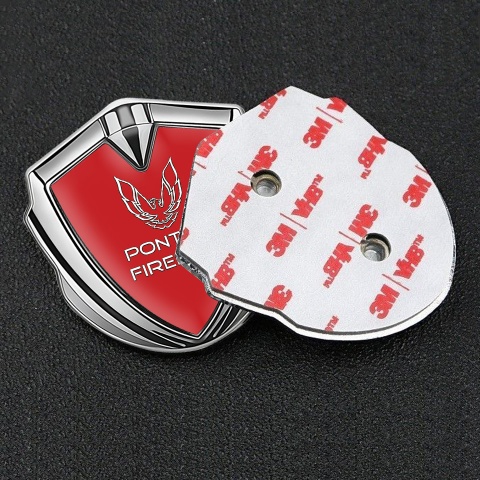 Pontiac Firebird Seitenflugel Emblem Aufkleber Silbertonfarbe Rote Fundament mit weiss Logo