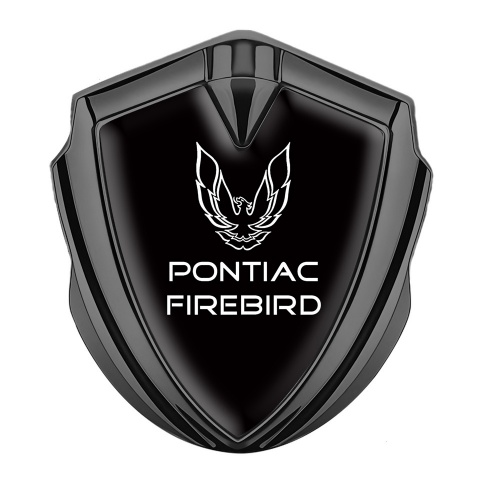 Pontiac Firebird Seitenflugel Emblem Aufkleber Graphit Tonfarbe Schwarz Fundament mit Weiss Logo