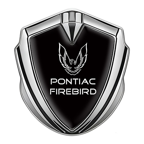 Pontiac Firebird Seitenflugel Emblem Aufkleber Silbertonfarbe Schwarz Fundament mit Weiss Logo
