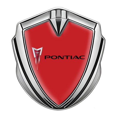 Pontiac Abzeichen selbstklebend Silbertonfarbe Rote Fundament mit Klassisch Logo