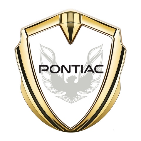 Pontiac Emblem Abzeichen selbstklebend Goldtonfarbe Weiss Hintergrund Grau Schwarz Logo
