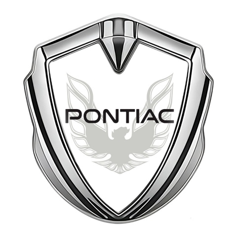 Pontiac Emblem Abzeichen selbstklebend Silbertonfarbe Weiss Hintergrund Grau Schwarz Logo