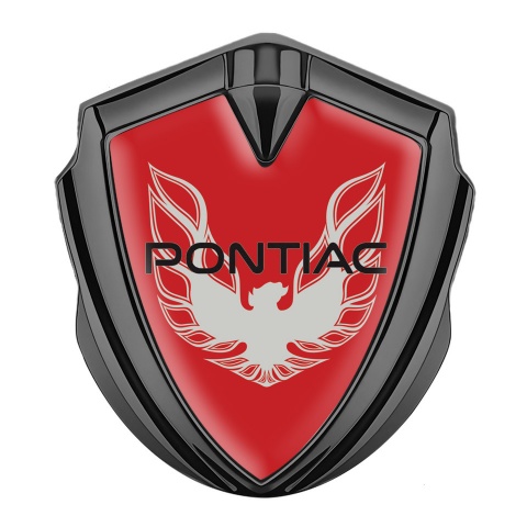 Pontiac Abzeichen selbstklebend Graphit Tonfarbe Rote Fundament mit Grau Phonix Logo