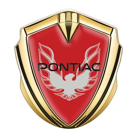 Pontiac Abzeichen selbstklebend Goldtonfarbe Rote Fundament mit Grau Phonix Logo