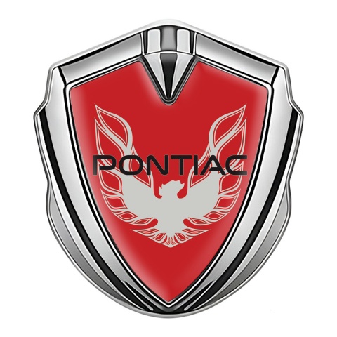 Pontiac Abzeichen selbstklebend Silbertonfarbe Rote Fundament mit Grau Phonix Logo