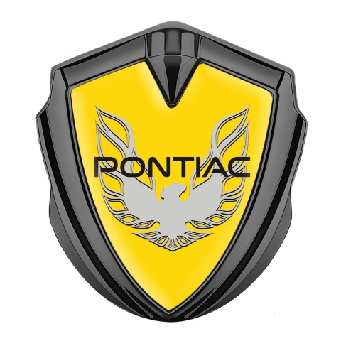 Pontiac Emblem Abzeichen selbstklebend Graphit Tonfarbe Gelb Fundament mit Grau Phonix Logo