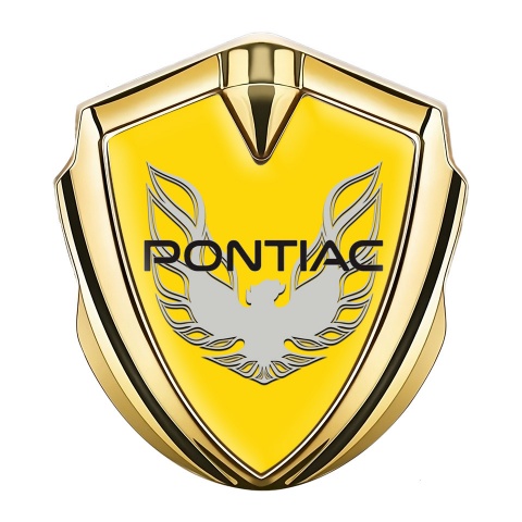 Pontiac Emblem Abzeichen selbstklebend Goldtonfarbe Gelb Fundament mit Grau Phonix Logo