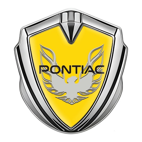 Pontiac Emblem Abzeichen selbstklebend Silbertonfarbe Gelb Fundament mit Grau Phonix Logo