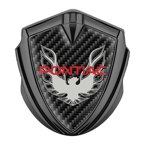Pontiac Selbstklebendes Metallaufkleber Emblem Graphit Tonfarbe Schwarz Carbon mit Rote Grau Logo