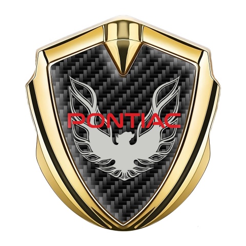 Pontiac Selbstklebendes Metallaufkleber Emblem Goldtonfarbe Schwarz Carbon mit Rote Grau Logo