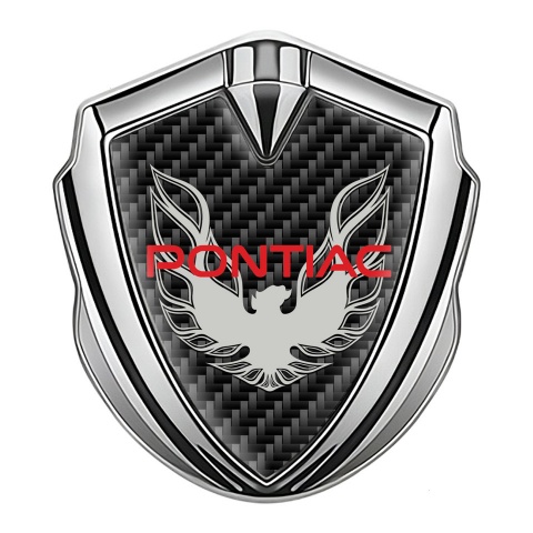 Pontiac Selbstklebendes Metallaufkleber Emblem Silbertonfarbe Schwarz Carbon mit Rote Grau Logo