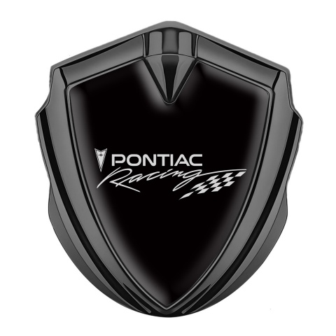 Pontiac Emblem Logo Schriftzug Aufkleber Graphit Tonfarbe Schwarz Basis mit Racing Logo Stil