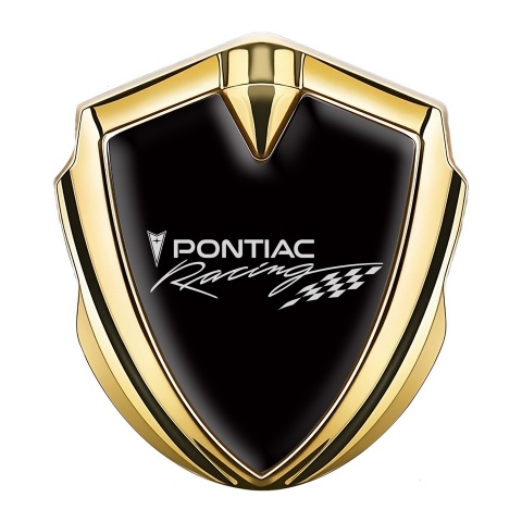 Pontiac Emblem Logo Schriftzug Aufkleber Goldtonfarbe Schwarz Basis mit Racing Logo Stil