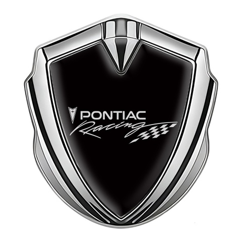 Pontiac Emblem Logo Schriftzug Aufkleber Silbertonfarbe Schwarz Basis mit Racing Logo Stil