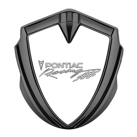Pontiac Seitenflugel Emblem Aufkleber Graphit Tonfarbe Weiss Basis mit Racing Logo Motiv