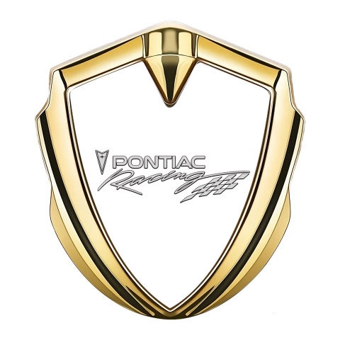Pontiac Seitenflugel Emblem Aufkleber Goldtonfarbe Weiss Basis mit Racing Logo Motiv