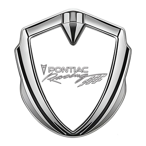 Pontiac Seitenflugel Emblem Aufkleber Silbertonfarbe Weiss Basis mit Racing Logo Motiv