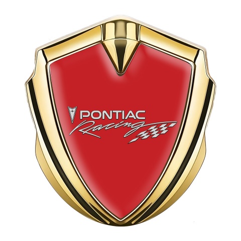 Pontiac Emblem Abzeichen Goldtonfarbe Rote Basis mit Racing Logo