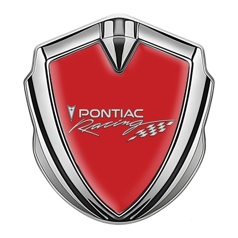 Pontiac Emblem Abzeichen Silbertonfarbe Rote Basis mit Racing Logo