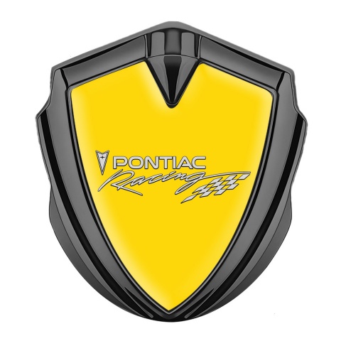 Pontiac Abzeichen selbstklebend Graphit Tonfarbe Gelb Hintergrund mit Racing logo Motiv