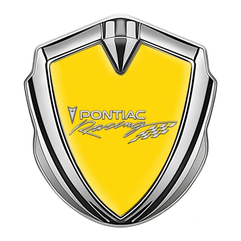 Pontiac Abzeichen selbstklebend Silbertonfarbe Gelb Hintergrund mit Racing logo Motiv