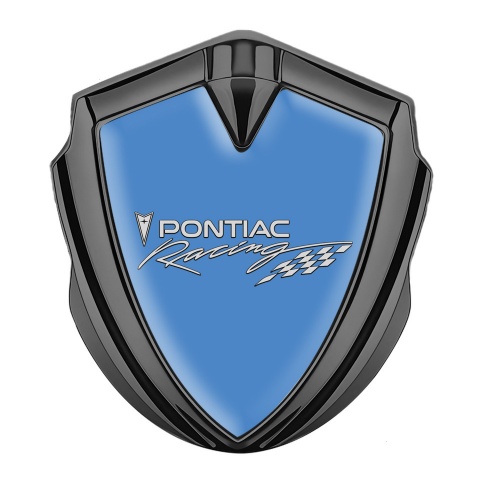 Pontiac Emblem Abzeichen selbstklebend Graphit Tonfarbe Blau Hintergrund mit Racing Logo Stil