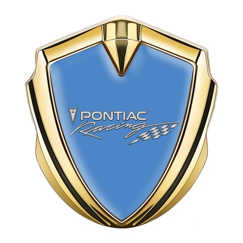 Pontiac Emblem Abzeichen selbstklebend Goldtonfarbe Blau Hintergrund mit Racing Logo Stil