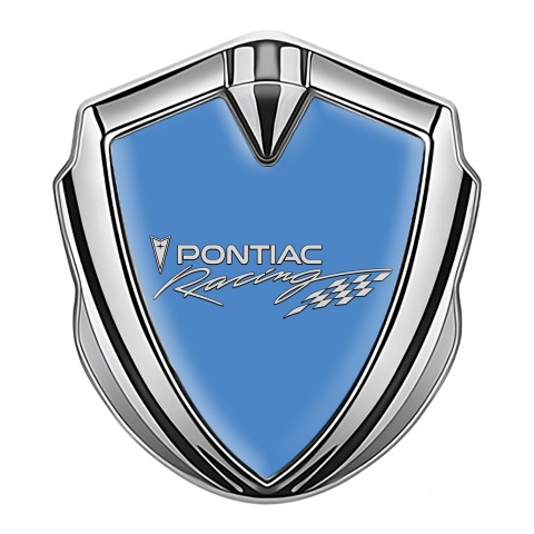 Pontiac Emblem Abzeichen selbstklebend Silbertonfarbe Blau Hintergrund mit Racing Logo Stil