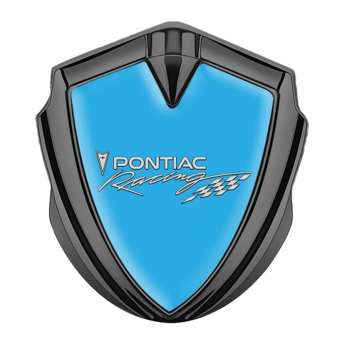 Pontiac Seitenflugel Emblem Aufkleber Graphit Tonfarbe Blau Hintergrund mit Racing Logo Motiv