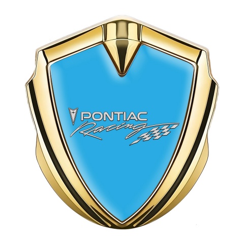Pontiac Seitenflugel Emblem Aufkleber Goldtonfarbe Blau Hintergrund mit Racing Logo Motiv
