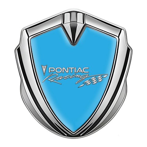 Pontiac Seitenflugel Emblem Aufkleber Silbertonfarbe Blau Hintergrund mit Racing Logo Motiv