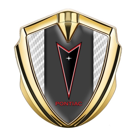 Pontiac Abzeichen selbstklebend Goldtonfarbe Weiss carbon mit Graphit Panel und Rote Logo