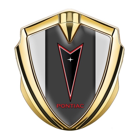 Pontiac Emblem Logo Schriftzug Aufkleber Goldtonfarbe Grau basis mit Graphit Panel und Rote Logo Motiv