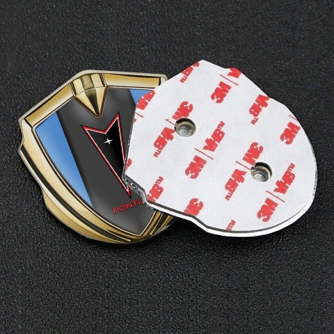 Pontiac Seitenflugel Emblem Aufkleber Goldtonfarbe Blau Basis mit Rote Logo Design