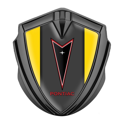 Pontiac Emblem Abzeichen selbstklebend Graphit Tonfarbe Gelb Basis mit Graphite Panel Und Rote Logo