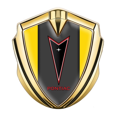 Pontiac Emblem Abzeichen selbstklebend Goldtonfarbe Gelb Basis mit Graphite Panel Und Rote Logo
