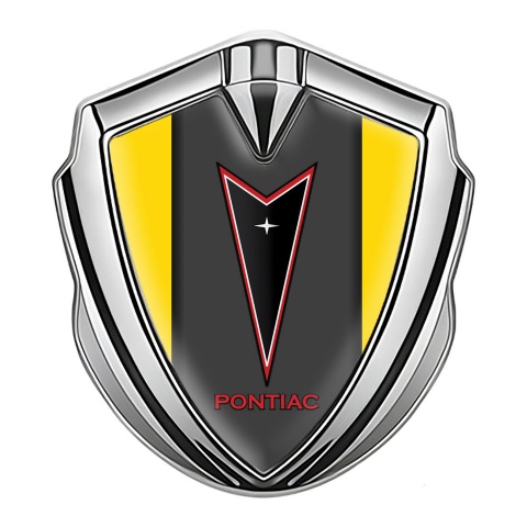 Pontiac Emblem Abzeichen selbstklebend Silbertonfarbe Gelb Basis mit Graphite Panel Und Rote Logo