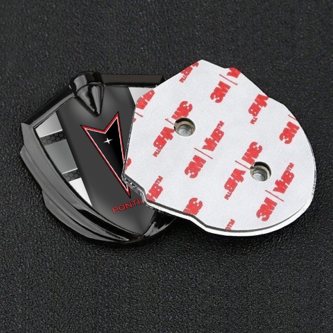 Pontiac Emblem Logo Schriftzug Aufkleber Graphit Tonfarbe Metall Panele Basis mit Rote Logo