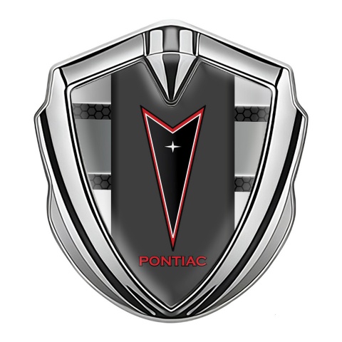 Pontiac Emblem Logo Schriftzug Aufkleber Silbertonfarbe Metall Panele Basis mit Rote Logo
