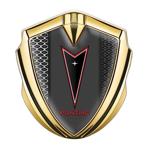 Pontiac Emblem Auto Zeichen Goldtonfarbe Dunkles Mesh mit Rote logo