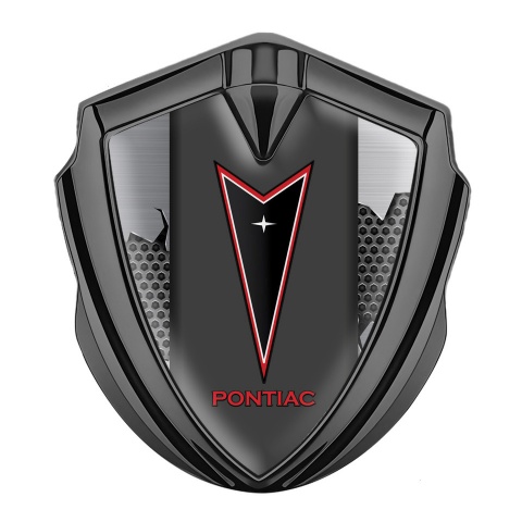 Pontiac Abzeichen selbstklebend Graphit Tonfarbe Zerrissener Stahl basis mit Rote Logo