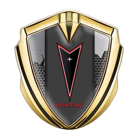 Pontiac Abzeichen selbstklebend Goldtonfarbe Zerrissener Stahl basis mit Rote Logo
