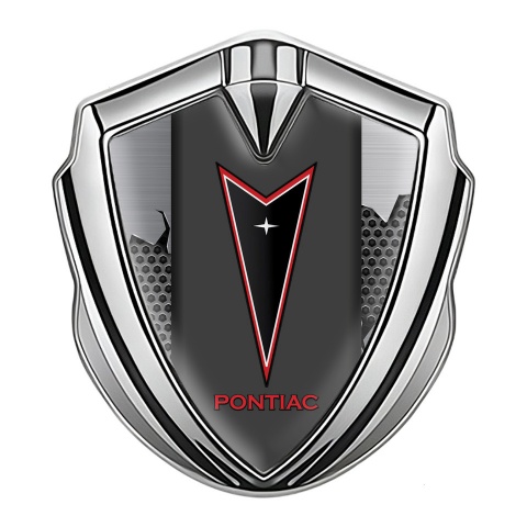 Pontiac Abzeichen selbstklebend Silbertonfarbe Zerrissener Stahl basis mit Rote Logo