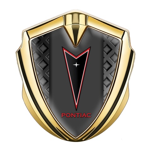 Pontiac Emblem Abzeichen selbstklebend Goldtonfarbe Schwarz Gitter mit Rote Logo Motiv